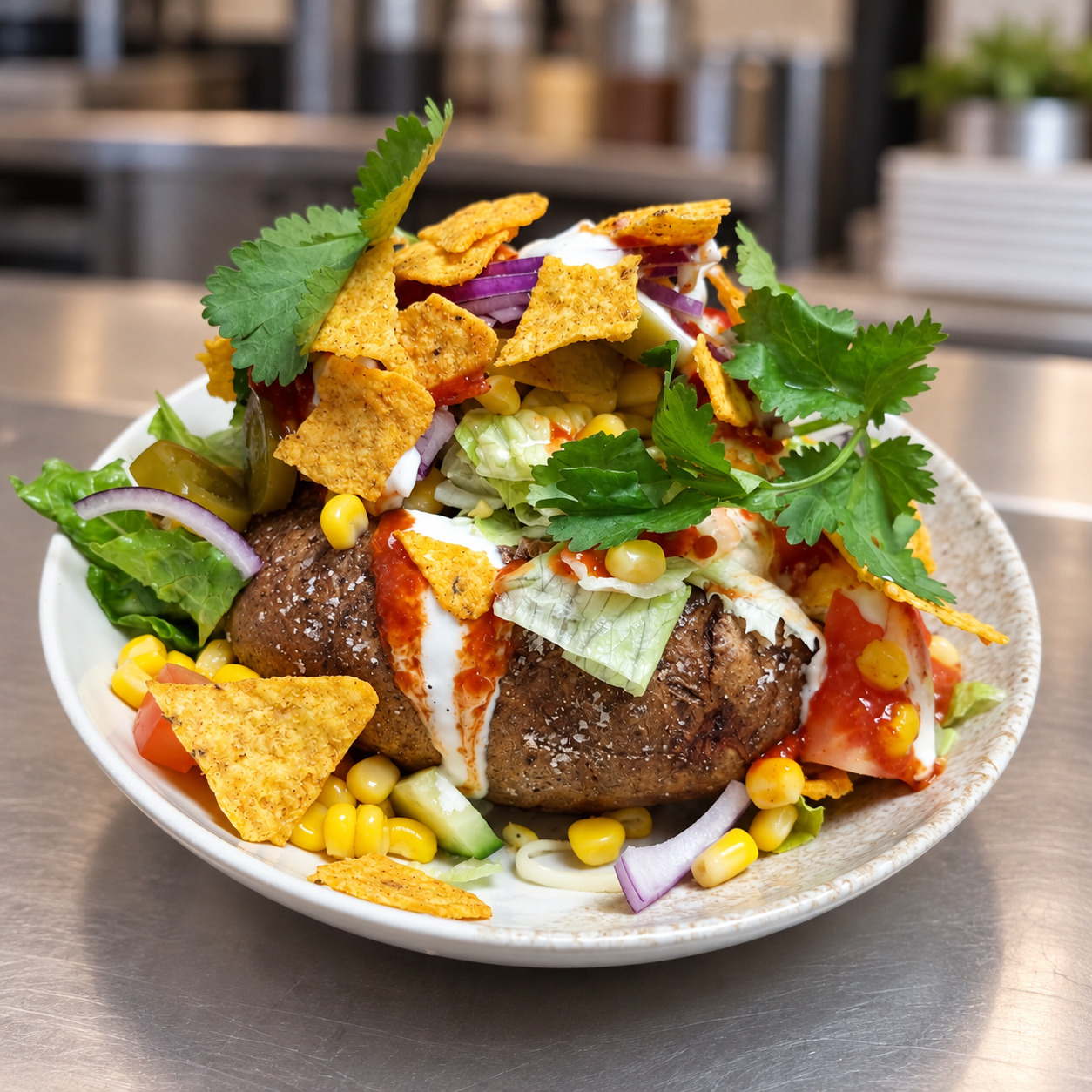 Bakad potatis med tacofyllning från Dino's Café i Landskrona