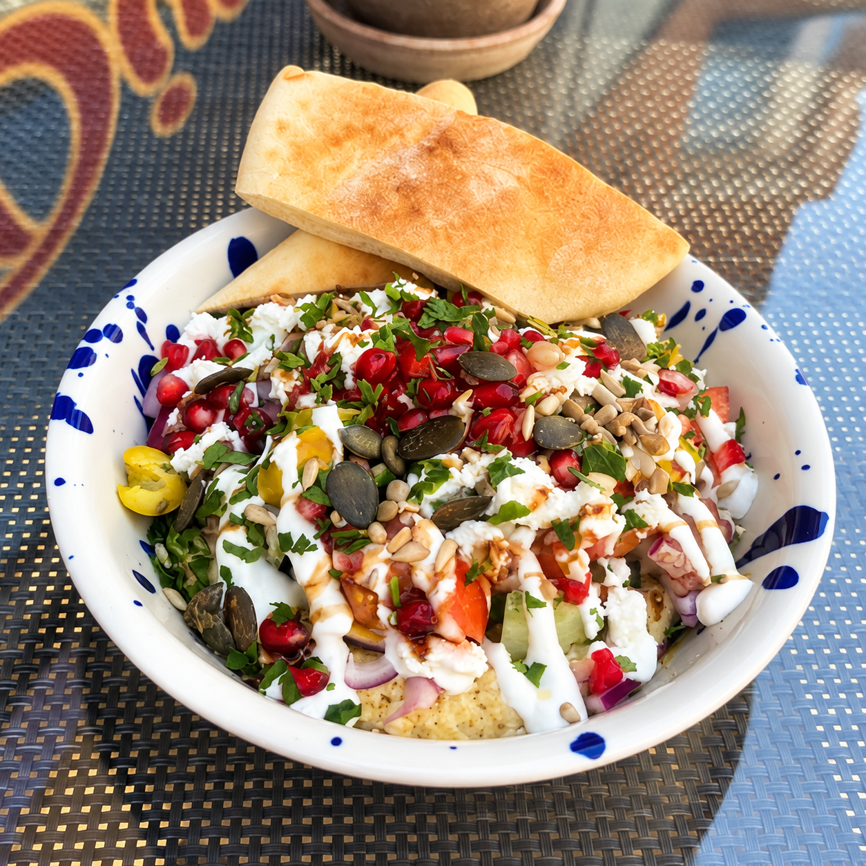 Hummus bowl med quinoa och fetaost från Dino's Café i Landskrona